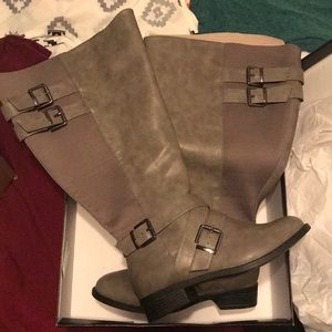 NIB Grey FauxLeather Buckle Boot (Extra Wide Calf)